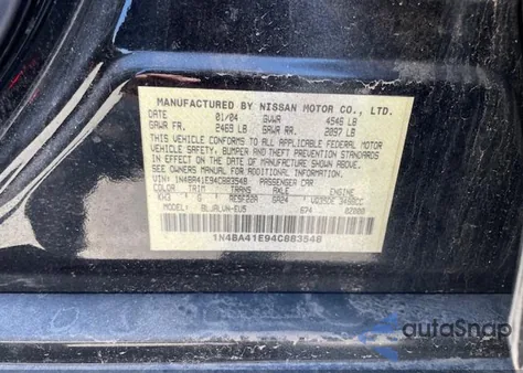 2004 Nissan Maxima 3.5 Se from USA, damaged, VIN 1N4BA41E94C883548